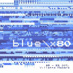 Blue\x80 flyer glitché, image remixée par glitch bot @glitch80bot